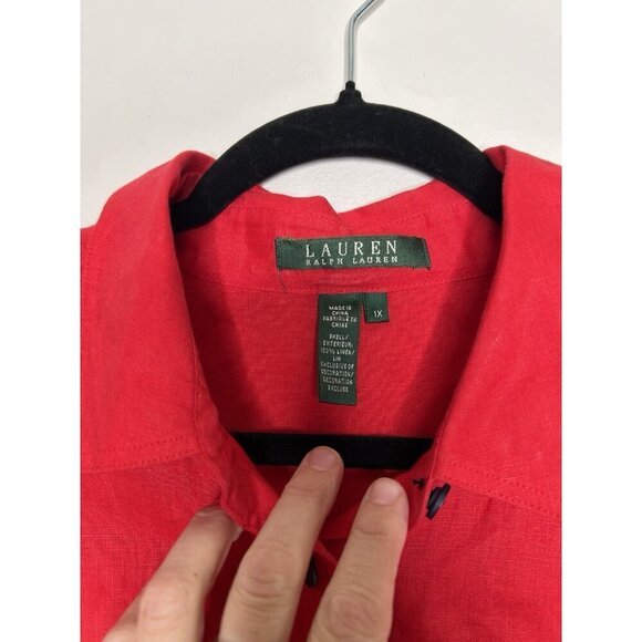 Lauren Ralph Lauren Shirt Women Red Pure 100% Linen Anchor Plus Size 1X - Picture 4 of 9
